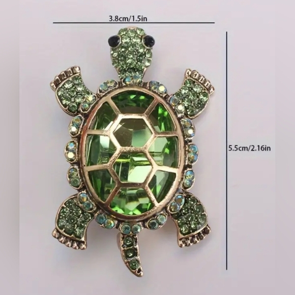 NEW 2/$40 Boho Nautical Formal Green Gold Turtle Brooch-(#0246) - Picture 3 of 3